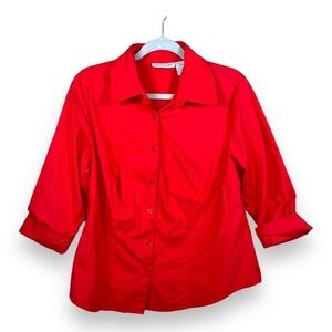 VINTAGE 14/16 JESSICA LONDON RED BUTTON FRONT  SHIRT  3/4 SLEEVE